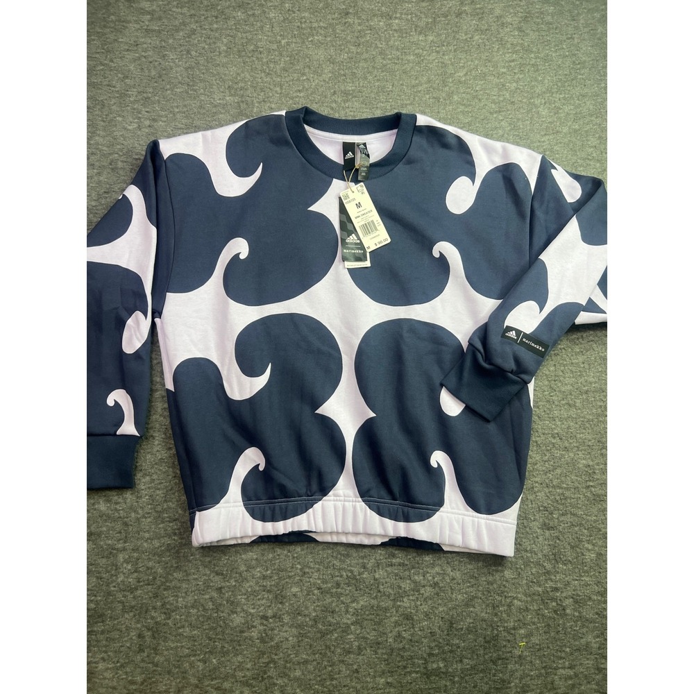 Adidas Marimekko Unikko Sweatshirt Womens M Purple Navy Pullover HS6725 New - Picture 3 of 10